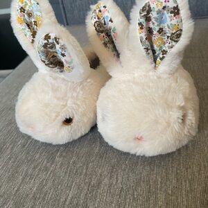 Floral-Eared Cream Bunny Kids Slippers